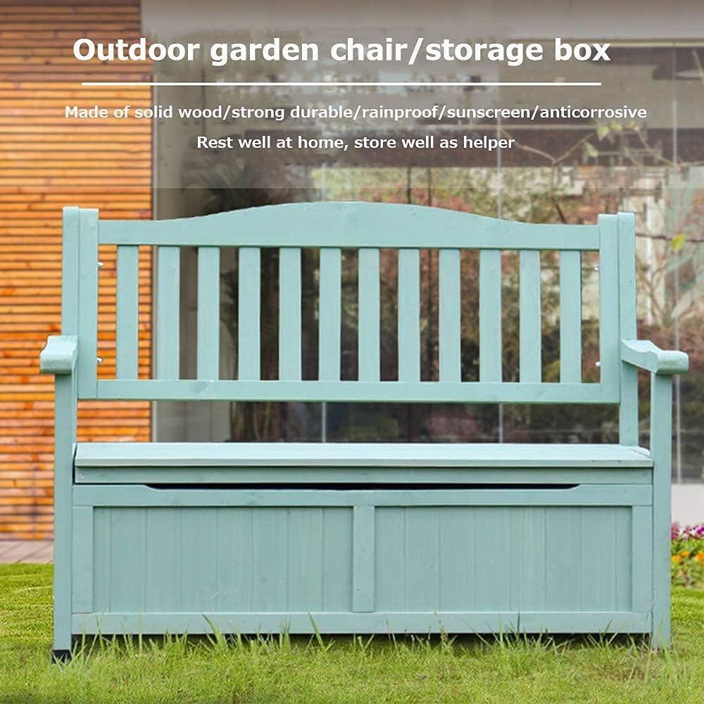 Terrace Park Benches Outdoor Storage Bench, Weatherproof Solid Wood Bench, Double Courtyard Bench with Backrest and Armrests, for Storing Gardening Tools/Outdoor Supplies