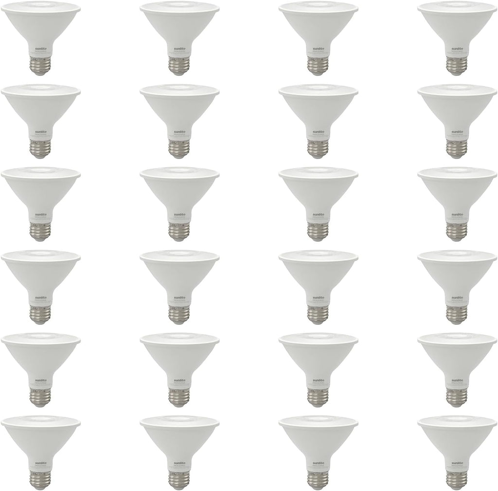 Sunlite Reflector PAR30 LED Bulb, Spotlight, 9W (75W=), 750 Lmns, Medium E26 Base, 90 CRI, Dimmable, Decorative Track Lighting Use, ETL, Title-20 Compliant, Bulk, 24 Pack, 30K-Warm White
