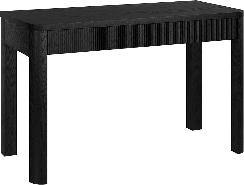 Henn&Hart 48' Fluted Modern Rectangular Wooden Home Office Desk Computer Desk Writing Table with 2 Ribbed Storage Drawers for Bedroom, Living Room, or Home Office, Natural Black