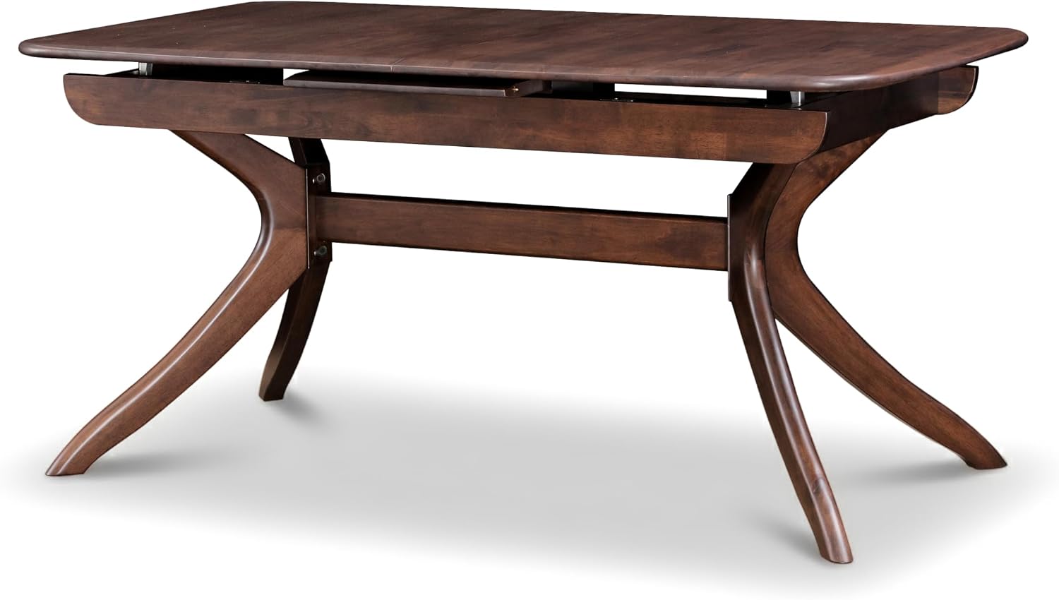 Furniture of America Nazaen Modern Solid Wood 78.8-inch Extendable Rectangular Dining Table with Pop-Up Mechanism, Curved Leg for Home Kitchen, Dinettes, Rich Walnut