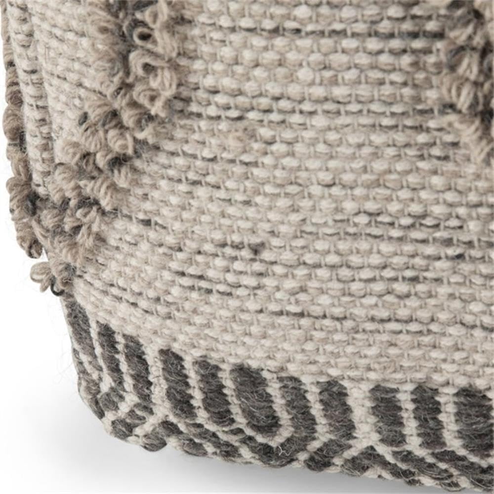 SIMPLIHOME Sweeney Square Pouf - 18 inch Wide Upholstered Wool and Cotton Handloom Woven Ottoman in Grey and Natural, Boho-Style Footstool, Extra Seating or Accent Piece for Living Room, Assembled