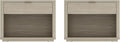 Manhattan Comfort Evelyn Set of 2 Nightstands with Drawer and Open Shelf, Minimalist Bedside Table with Rounded Corners & Raised Base, Modern Night Stand for Bedroom, or Living Room in Natural Oak