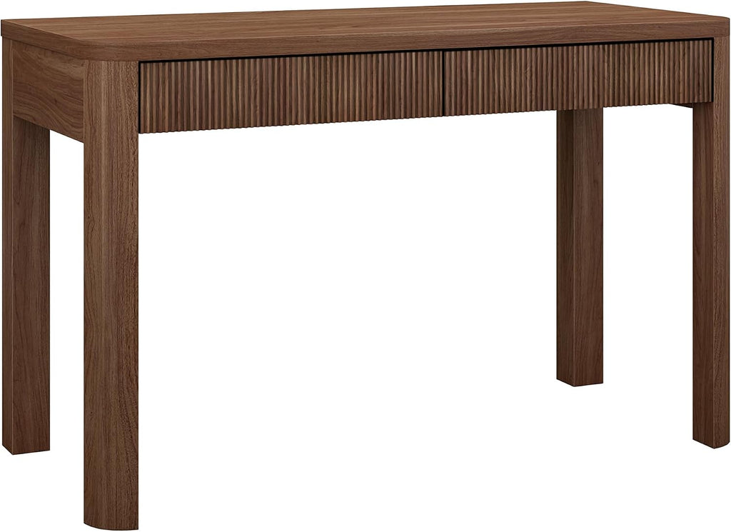 Henn&Hart 47.5'' Modern Rectangular Wooden Fluted Home Office Desk, Computer Desk, Ribbed Writing Table with 2 Drawers for Home Office, Medium Walnut