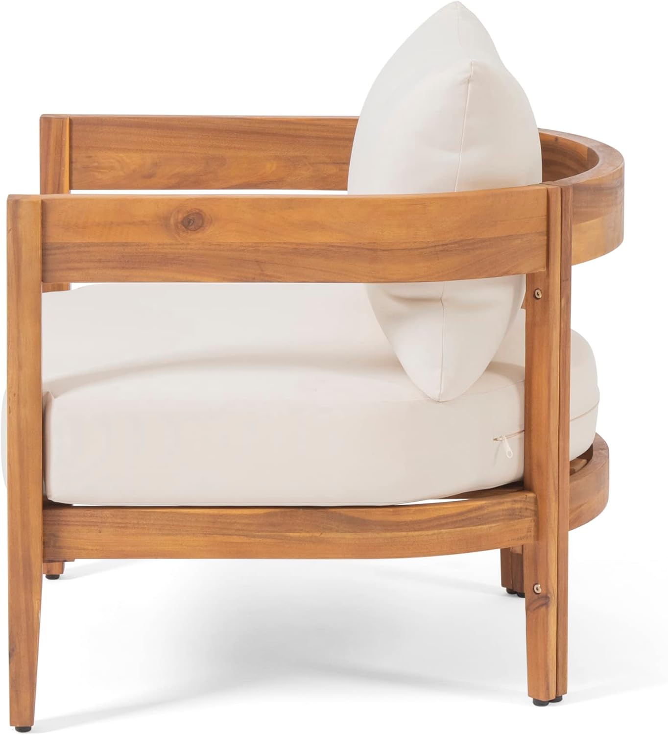 Christopher Knight Home Nadine Outdoor Accent Chair, Acacia Wood Club Chair, Tub Shape Design Armchair, Comfort Cushions Seating, Slat Open Back Reading Sofa for Balcony Backyard Garden, Teak+Beige