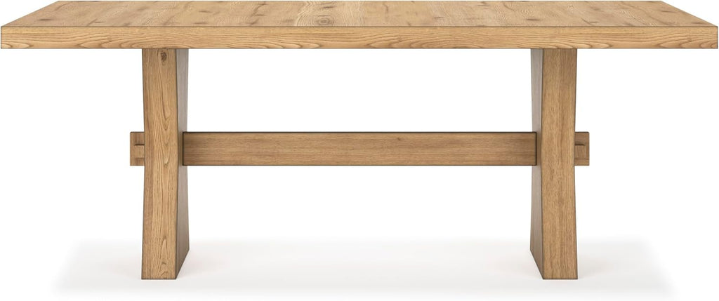 Signature Design by Ashley Galliden Farmhouse Dining Table with Extra-Thick Tabletop and Trestle Base, Light Brown