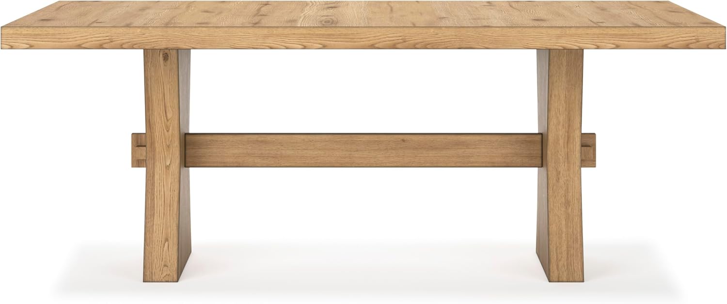 Signature Design by Ashley Galliden Farmhouse Dining Table with Extra-Thick Tabletop and Trestle Base, Light Brown