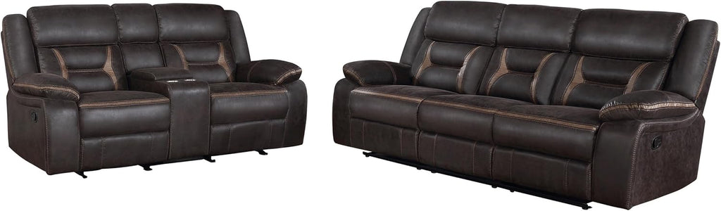 Coaster Home Furnishings - Greer - Leatherette Upholstered Reclining Sofa Set with Built-in Cupholders, Lift Top Storage Console, and Drop-Down Table - Living Room - Brown - 651354-S2