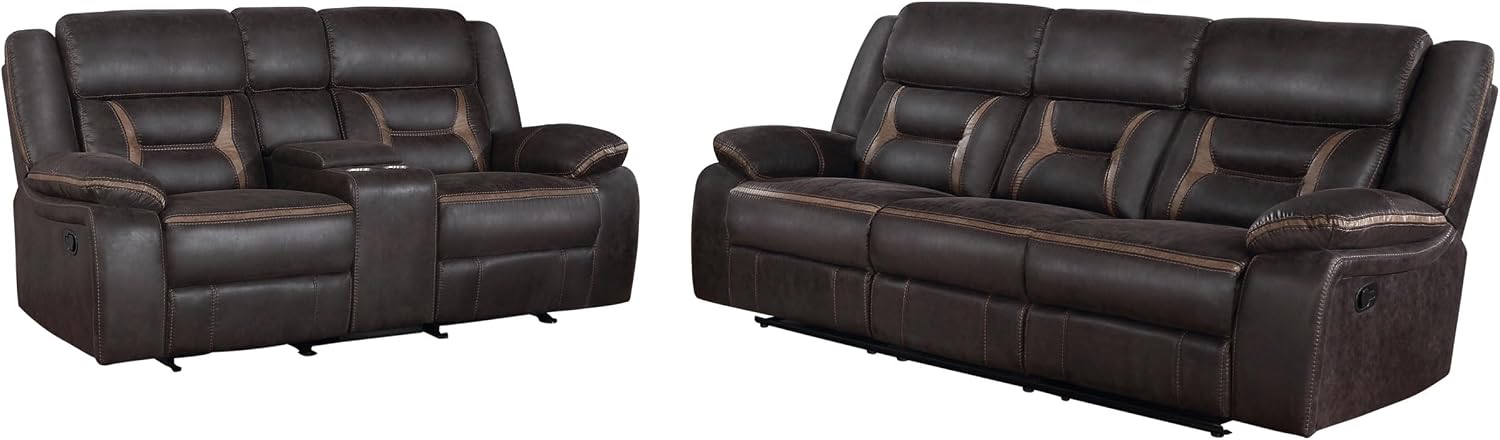 Coaster Home Furnishings - Greer - Leatherette Upholstered Reclining Sofa Set with Built-in Cupholders, Lift Top Storage Console, and Drop-Down Table - Living Room - Brown - 651354-S2