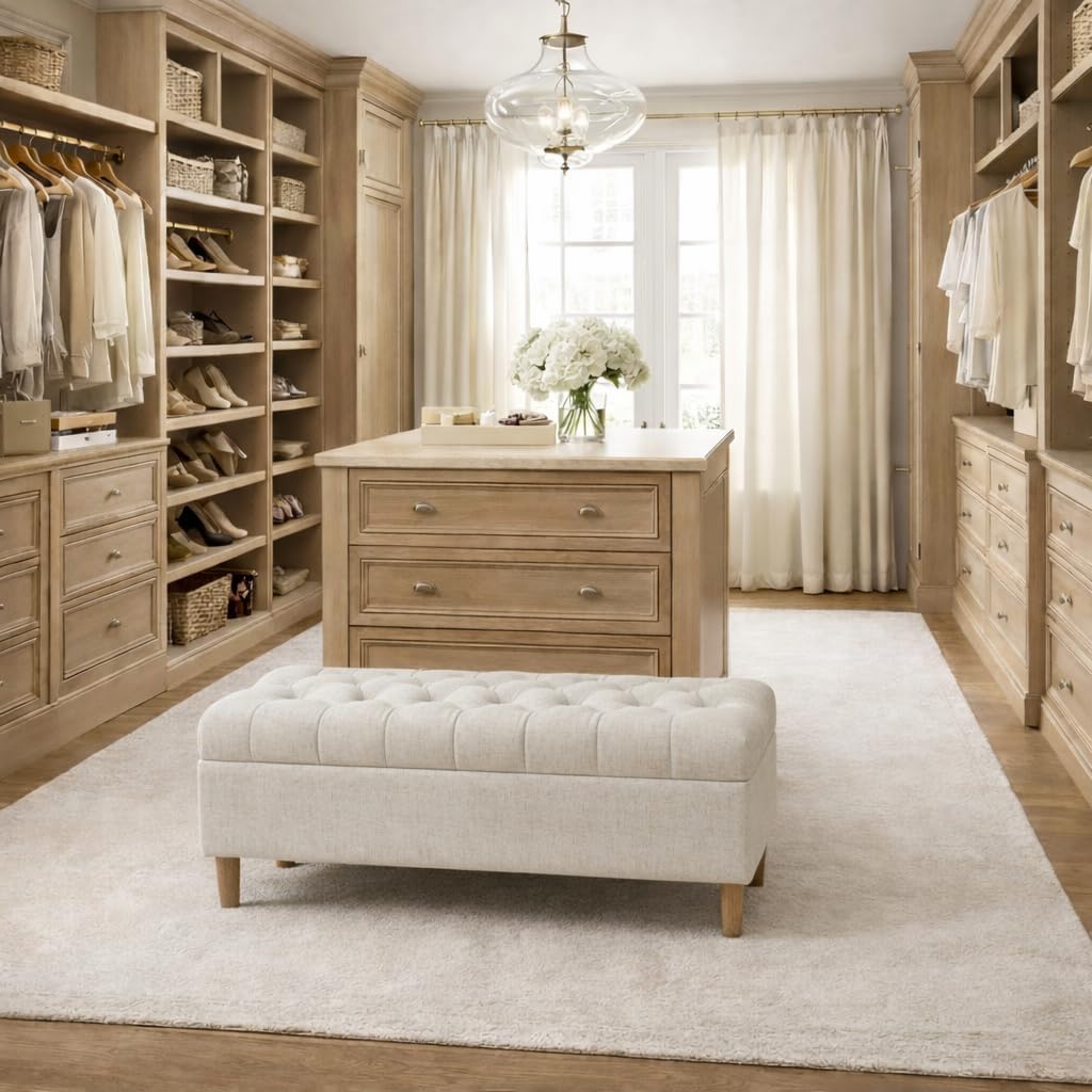 HomePop 40' Ainsley Button Tufted Storage Bench - Cream Textured Solid
