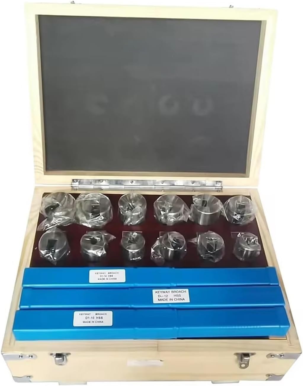 VARNOK Keyway Broach 21pcs Keyway Broach Tool Set 10mm 12mm 14mm Broaches 32-50 Bushings Shims HSS Cutting Tools for CNC Machine