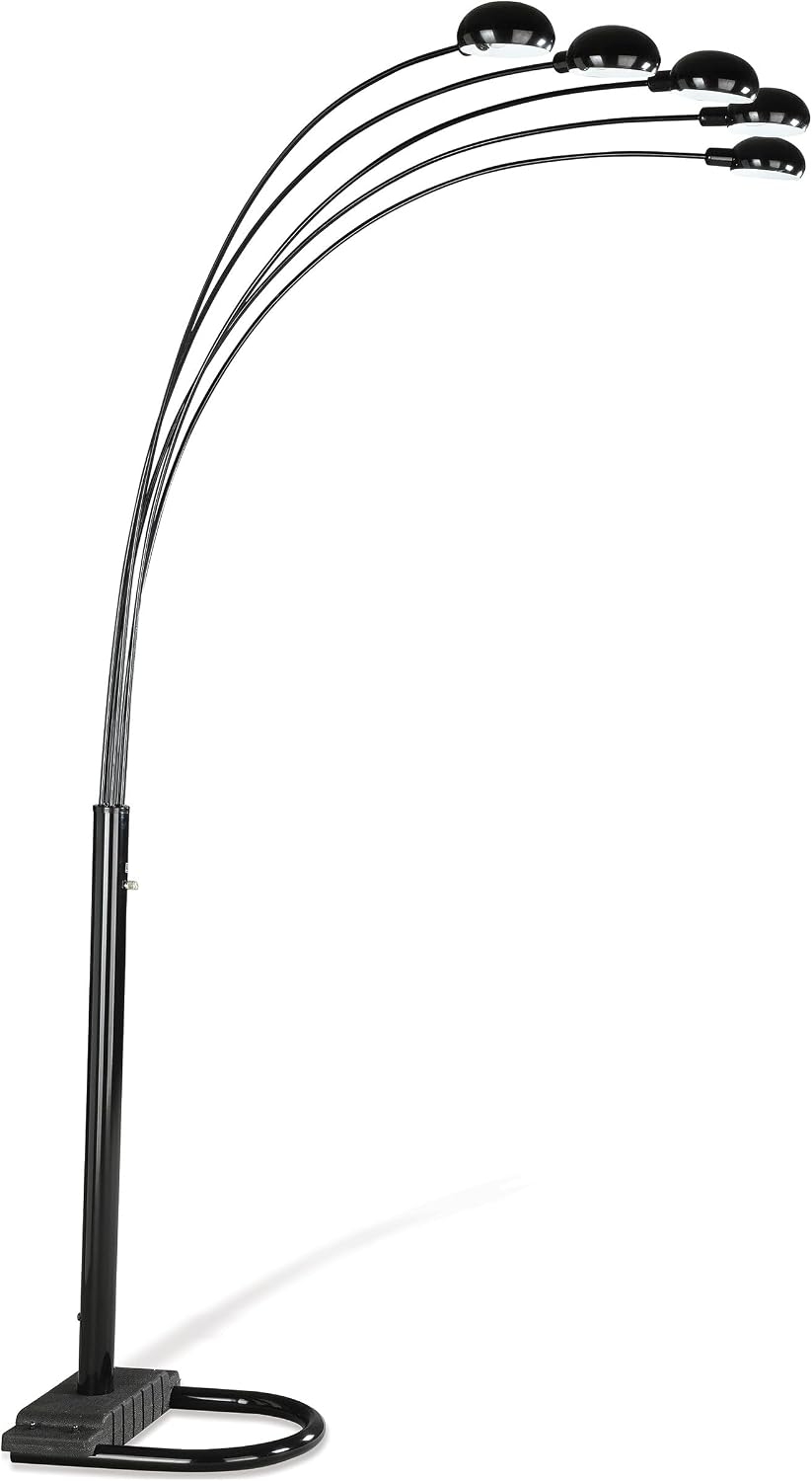Coaster Home Furnishings - Kayd - Metal Floor Lamp with 5 Flexible LED Lights, Curved Lamp Heads and Dome Shades - Living Room - 92-Inch - Black - 1297A