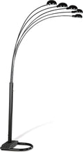 Coaster Home Furnishings - Kayd - Metal Floor Lamp with 5 Flexible LED Lights, Curved Lamp Heads and Dome Shades - Living Room - 92-Inch - Black - 1297A