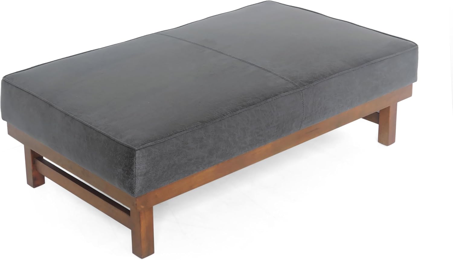 Christopher Knight Home Hillman Microfiber Cocktail Ottoman Bench, Wood Frame Rectangular Upholstered Coffee Table, Living Room/Bedroom/Entryway Sofa Extra Seat, End of Bed Footstool, Dark Gray+Walnut