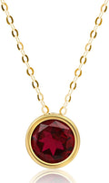 MAX + STONE 14K Gold Gemstone Pendant with 7mm Round Bezel Birthstone | Dainty Round Necklace for Women with Gold 18 Inch Cable Chain | Secure Clasp Pendants with Gift Box