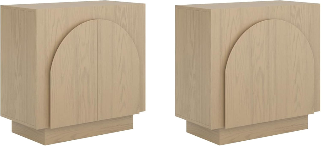 Nathan James Iris Mid-Century Modern Credenza, Light Brown TV Stand, Living Room Wood Storage Cabinet with Arched Cabinet Doors, White Oak, Set of 2