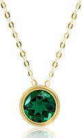 MAX + STONE 14K Gold Gemstone Pendant with 7mm Round Bezel Birthstone | Dainty Round Necklace for Women with Gold 18 Inch Cable Chain | Secure Clasp Pendants with Gift Box