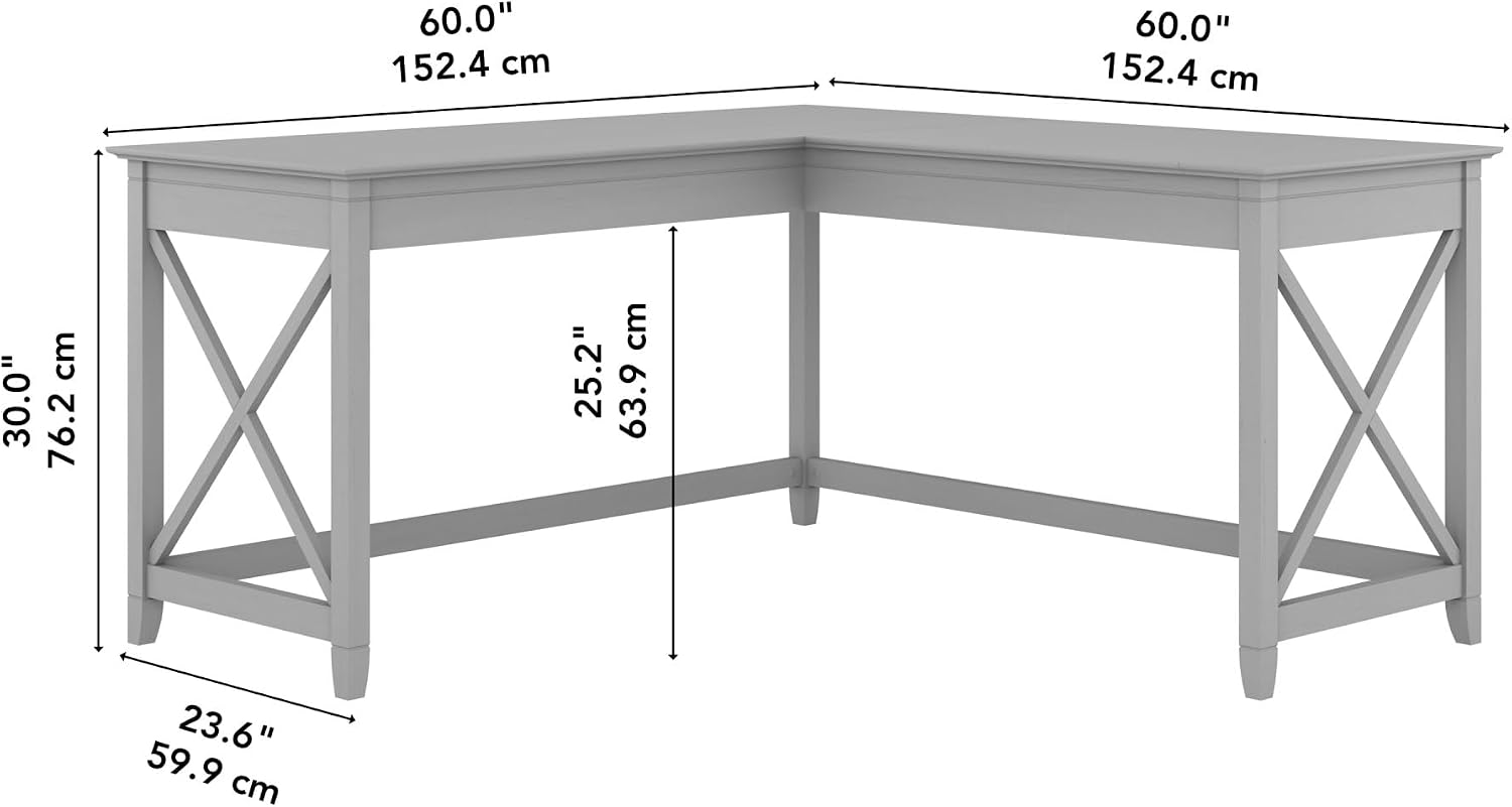 Bush Home Key West 60W Modern Farmhouse L Shaped Desk in Cape Cod Gray, 60-Inch Corner Computer Table for Home Office Workspace