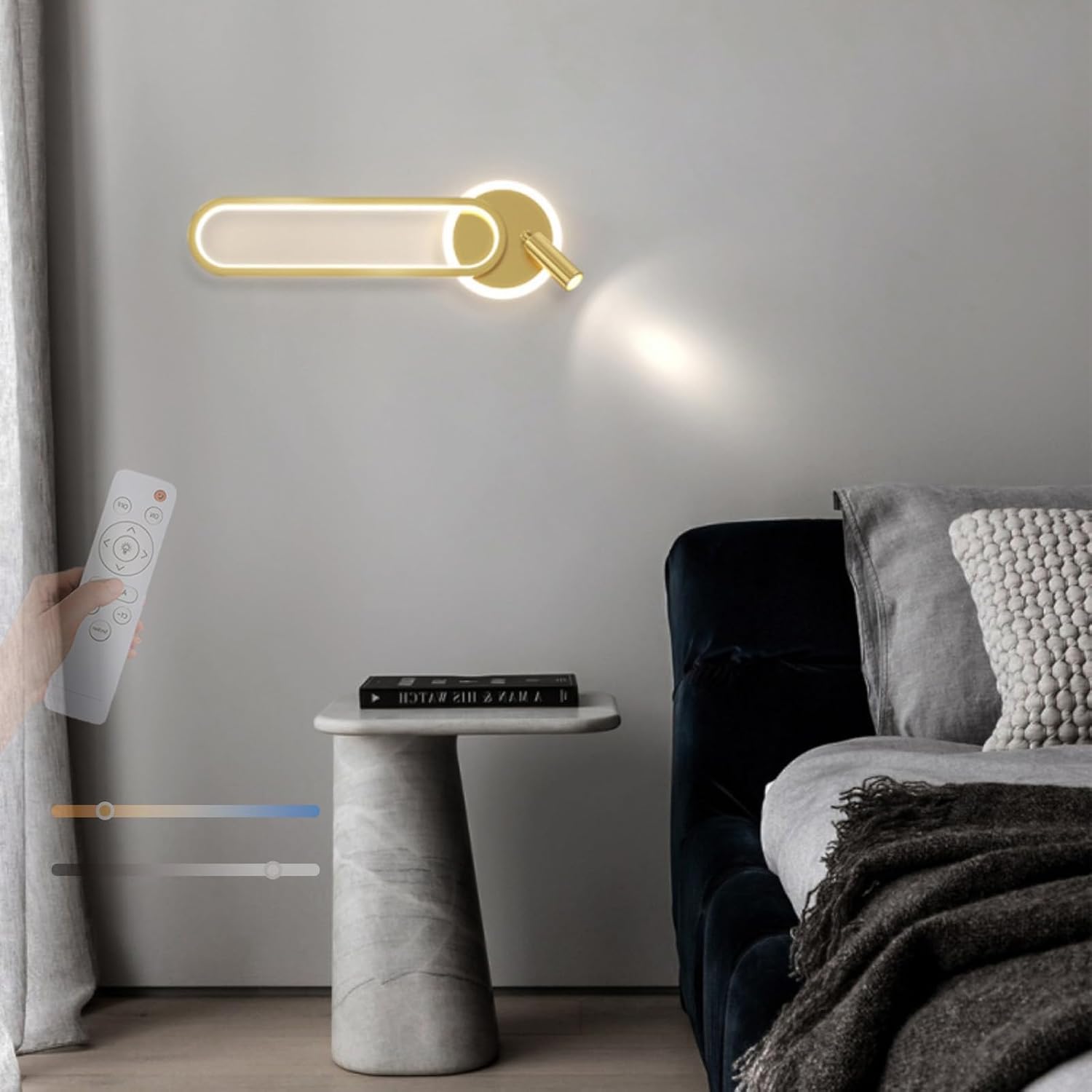 Wall Lamps Lights LED Indoor with Remote Control Dimming with Adjustable Spotlight Aluminium Acrylic for Living Room Bedroom (Gold)