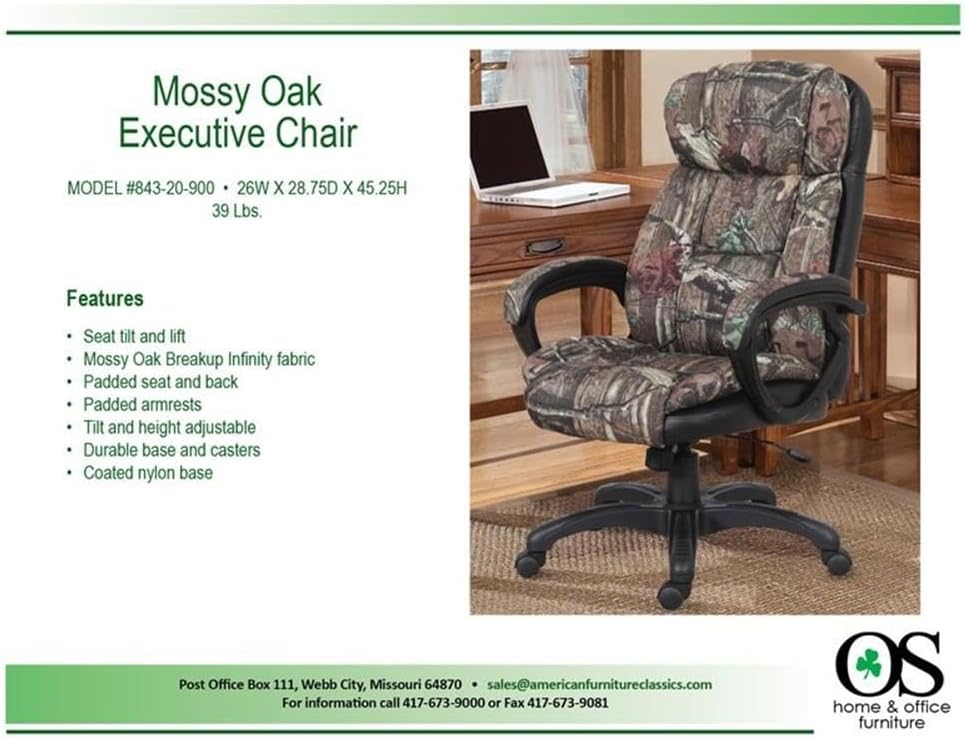 OS Home and Office Furniture 45.25' Fabric Executive Chair in Mossy Oak/Black