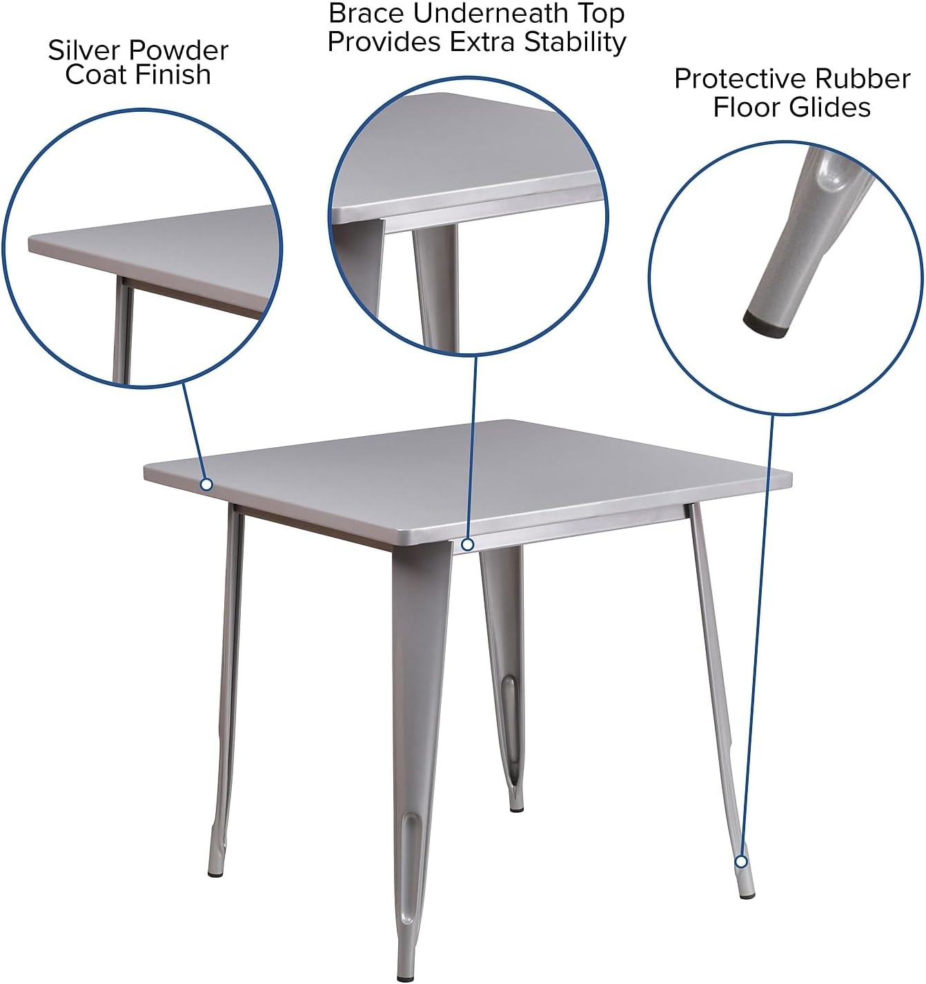 Flash Furniture Felix Commercial Grade 31.5' Square Silver Metal Indoor-Outdoor Table