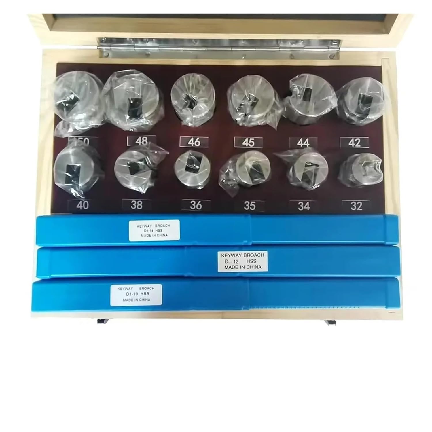 Keyway Broach Kit 21pcs Keyway Broach Tool Set, 10mm 12mm 14mm Broaches 32-50 Bushings Shims HSS Cutting Tools for CNC Machine