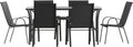 Flash Furniture Brazos Commercial Outdoor Dining Set, 60' Tempered Glass Patio Table with Umbrella Hole, 6 Stack Chairs with Flex Comfort Seats and Backs, Black/Black