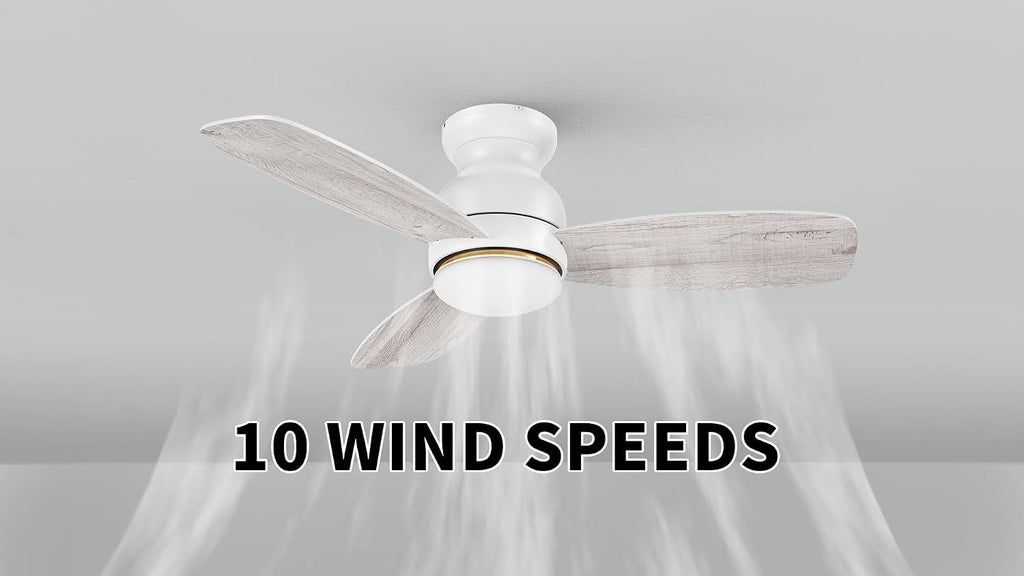 Carro 44 Inches White Ceiling Fan with Light Flush Mount, DC 10 Speeds Silent Ceiling Fan with Remote, 3 Dual Finish Blades, 3 Light Colors Dimmable, for Living Room, Bedroom