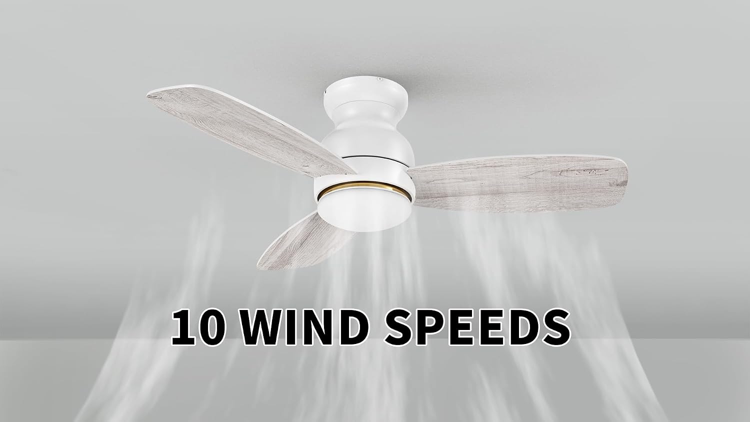 Carro 44 Inches White Ceiling Fan with Light Flush Mount, DC 10 Speeds Silent Ceiling Fan with Remote, 3 Dual Finish Blades, 3 Light Colors Dimmable, for Living Room, Bedroom
