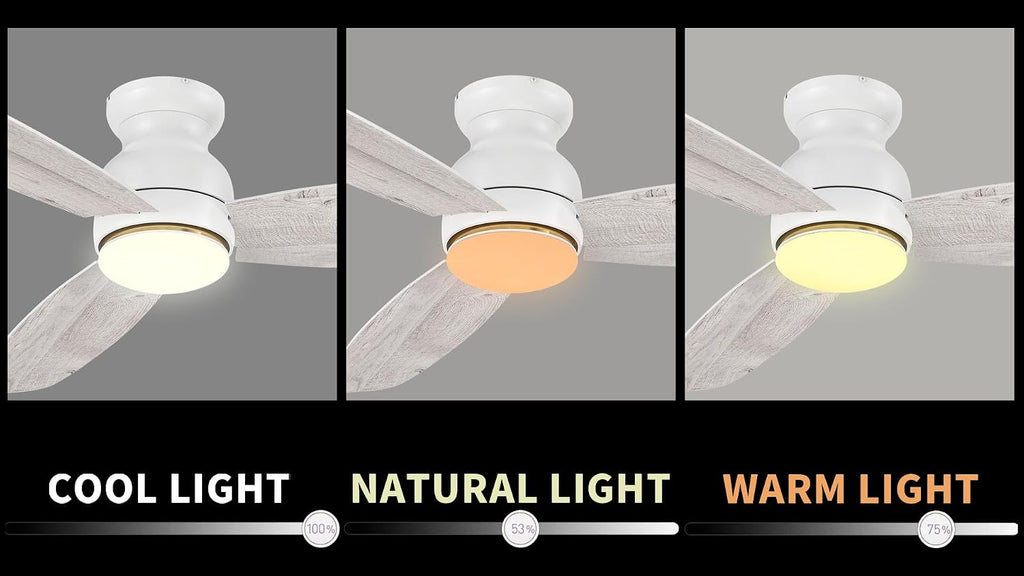 Carro 60 Inches White Ceiling Fan with Light Flush Mount, DC 10 Speeds Silent Ceiling Fan with Remote, 3 Dual Finish Blades, 3 Light Colors Dimmable, for Living Room, Bedroom