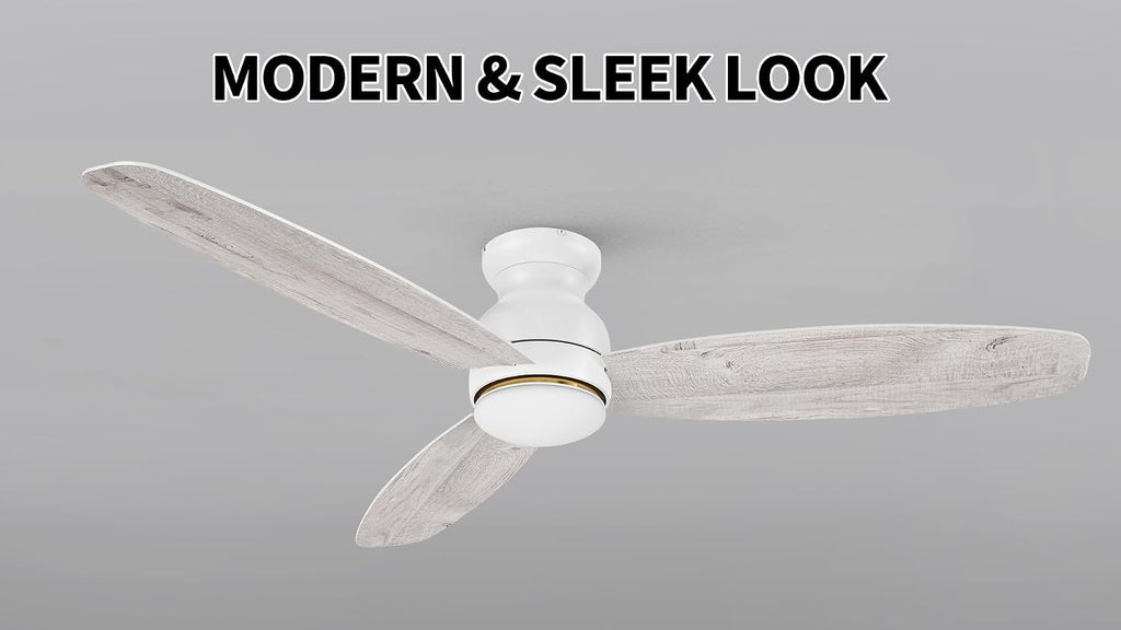 Carro 60 Inches White Ceiling Fan with Light Flush Mount, DC 10 Speeds Silent Ceiling Fan with Remote, 3 Dual Finish Blades, 3 Light Colors Dimmable, for Living Room, Bedroom