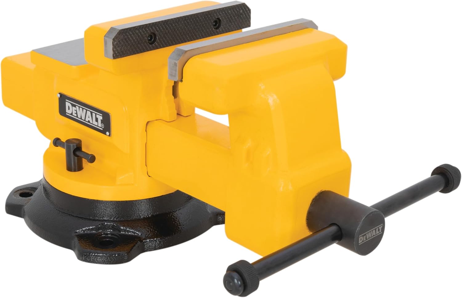 DEWALT 6-inch Jaw Width Heavy Duty Bench Vise, 6-inch Jaw Opening, 3.75-inch Throat, 360-Degree Locking Swivel Base with Anvil, Built-In Pipe Jaws