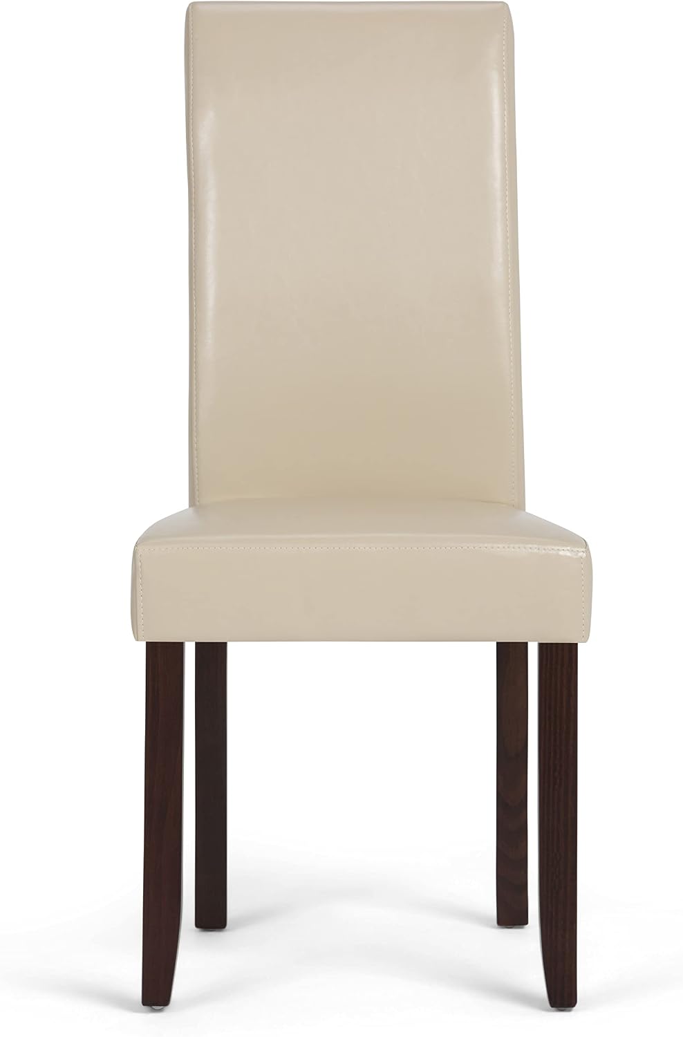 SIMPLIHOME Acadian Dining Chairs - Upholstered Solid Hardwood and Vegan Leather Parsons Chair Set in Satin Cream, Transitional Dining Room Seating with Padded Back and Seat (Set of 2)