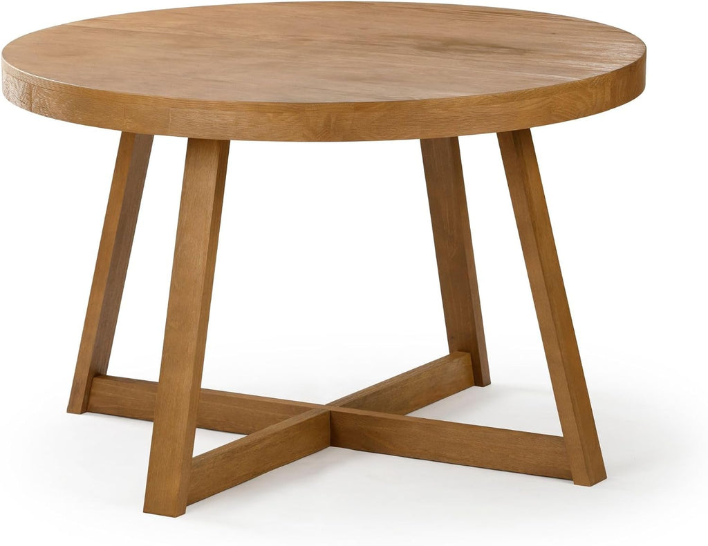 Plank+Beam Round Dining Table, 47 Inch Solid Wood Kitchen Table, Farmhouse Round Table for 4, Small Dinette Table, Pecan Wirebrush