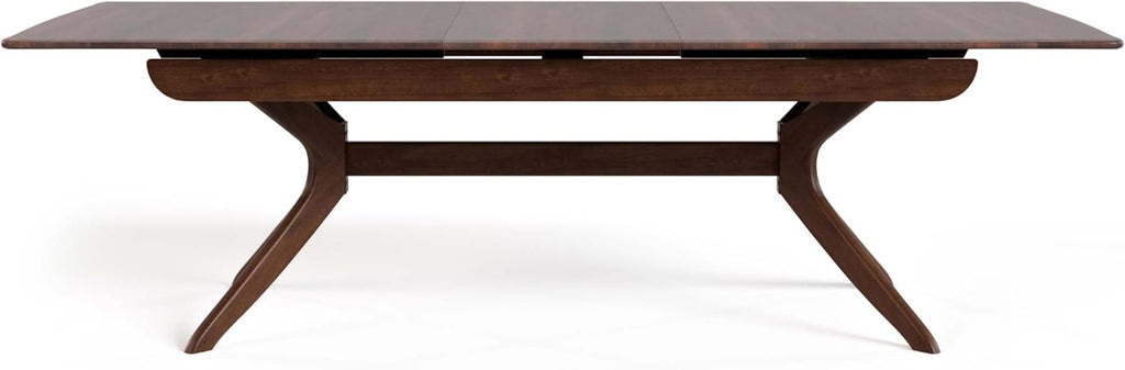 Furniture of America Nazaen IV 102' Mid-Century Modern Solid Wood Live Edge Extendable Dining Table with Steel Support, Walnut Finish, Seats 6–8