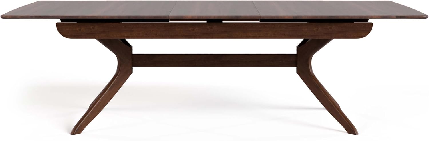 Furniture of America Nazaen IV 102' Mid-Century Modern Solid Wood Live Edge Extendable Dining Table with Steel Support, Walnut Finish, Seats 6–8