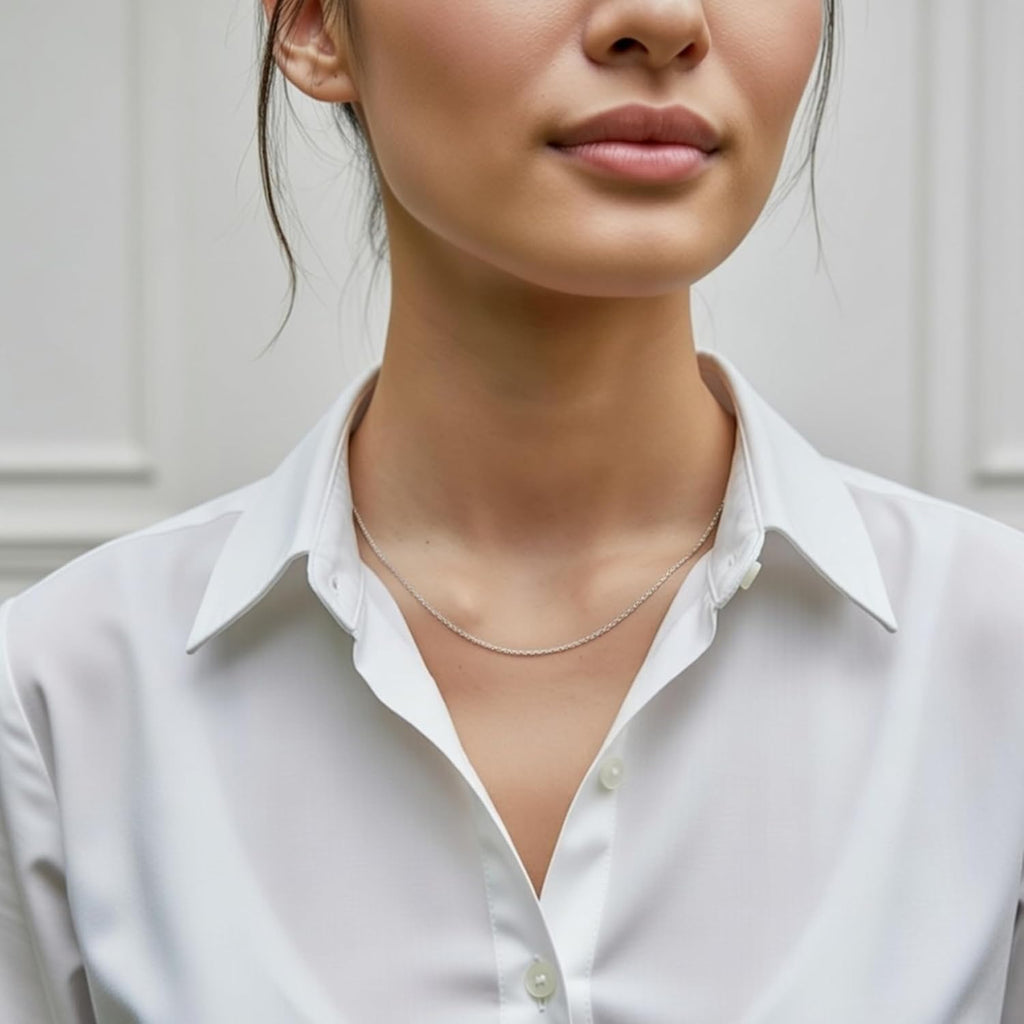 Jewelry Affairs 10k White Solid Gold Mirror Box Chain Necklace, 0.8mm