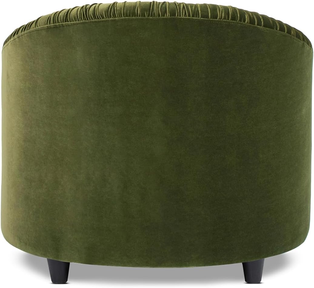 Jennifer Taylor Home Serena 31.5' Ruched Barrel Back Accent Arm Chair with Bullion Fringe, Olive Green Performance Velvet