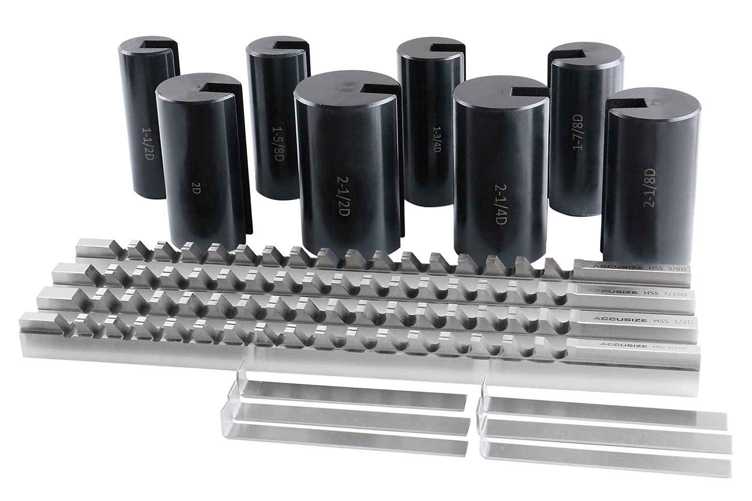 Accusize Industrial Tools No 40A H.S.S. Keyway Broach Sets in Fitted Box, 32 Combinations, 5100-0042 | 32 Combinations, D-5/16, 3/8, 7/16, 1/2 in, Precision Ground HSS, Fitted Wooden Box