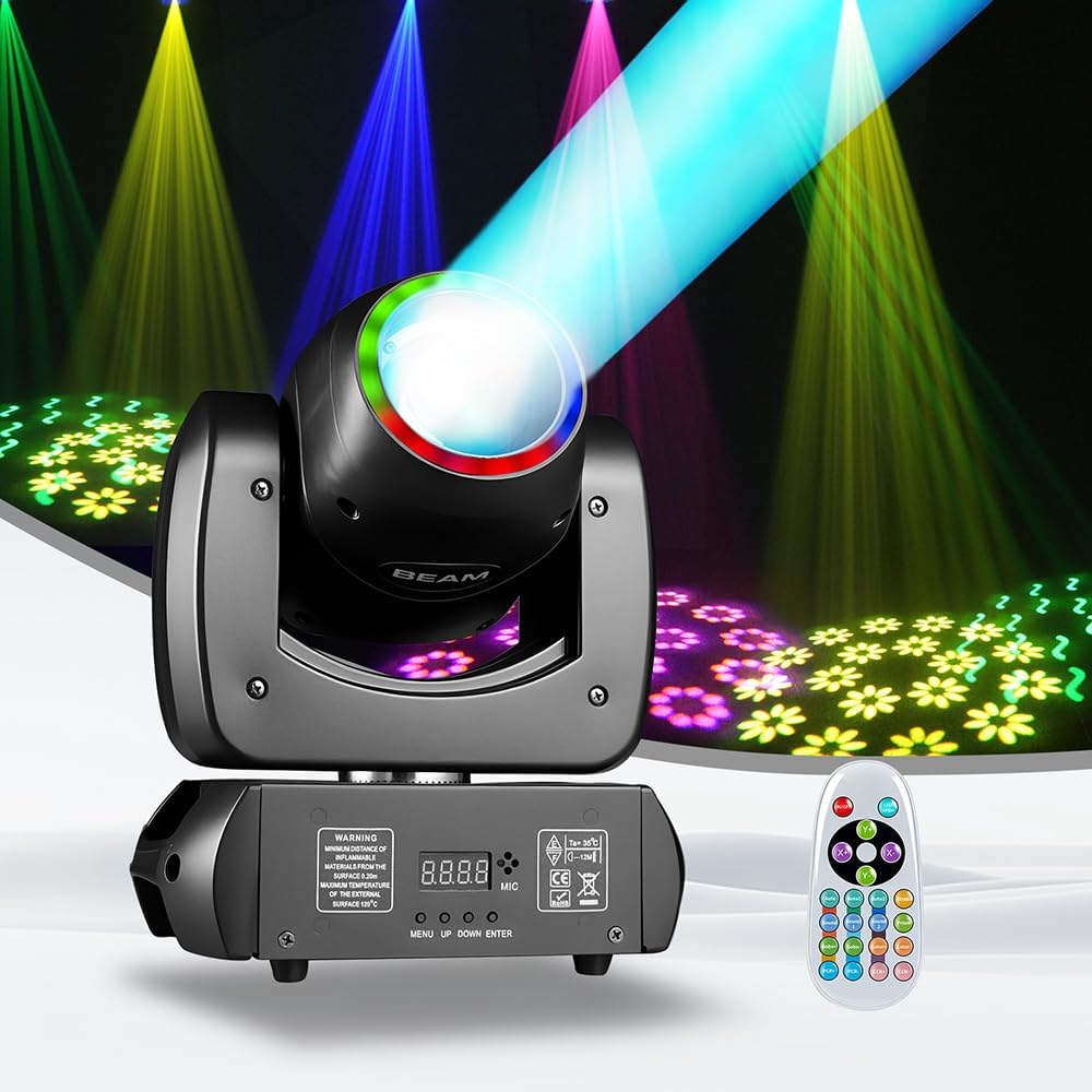 MINGJIE Moving Head Light, 120W Professional DJ Led Stage Light Beam Spotlight 110000Lux with 8 Gobos 8 Colors, DMX512 & Sound Activated,Remote Control for Club Disco Party Bar, Show（1PC）