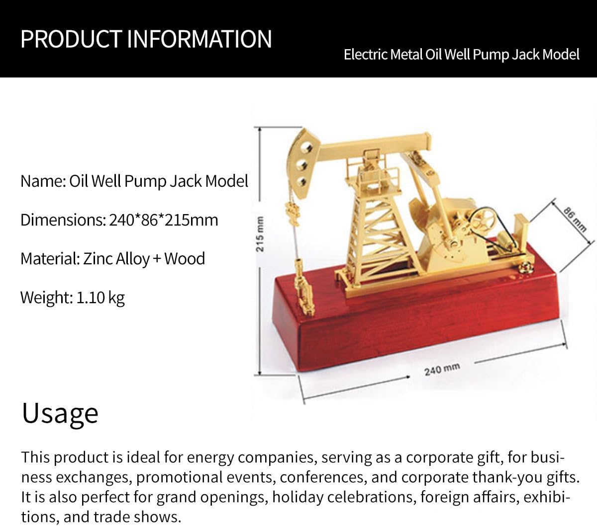 3D Electric Metal Oil Well Pump Jack Model, DIY Industrial Mechanical Model Toy Gift, Creative Desktop Ornament Decoration, Science Eductional Toy