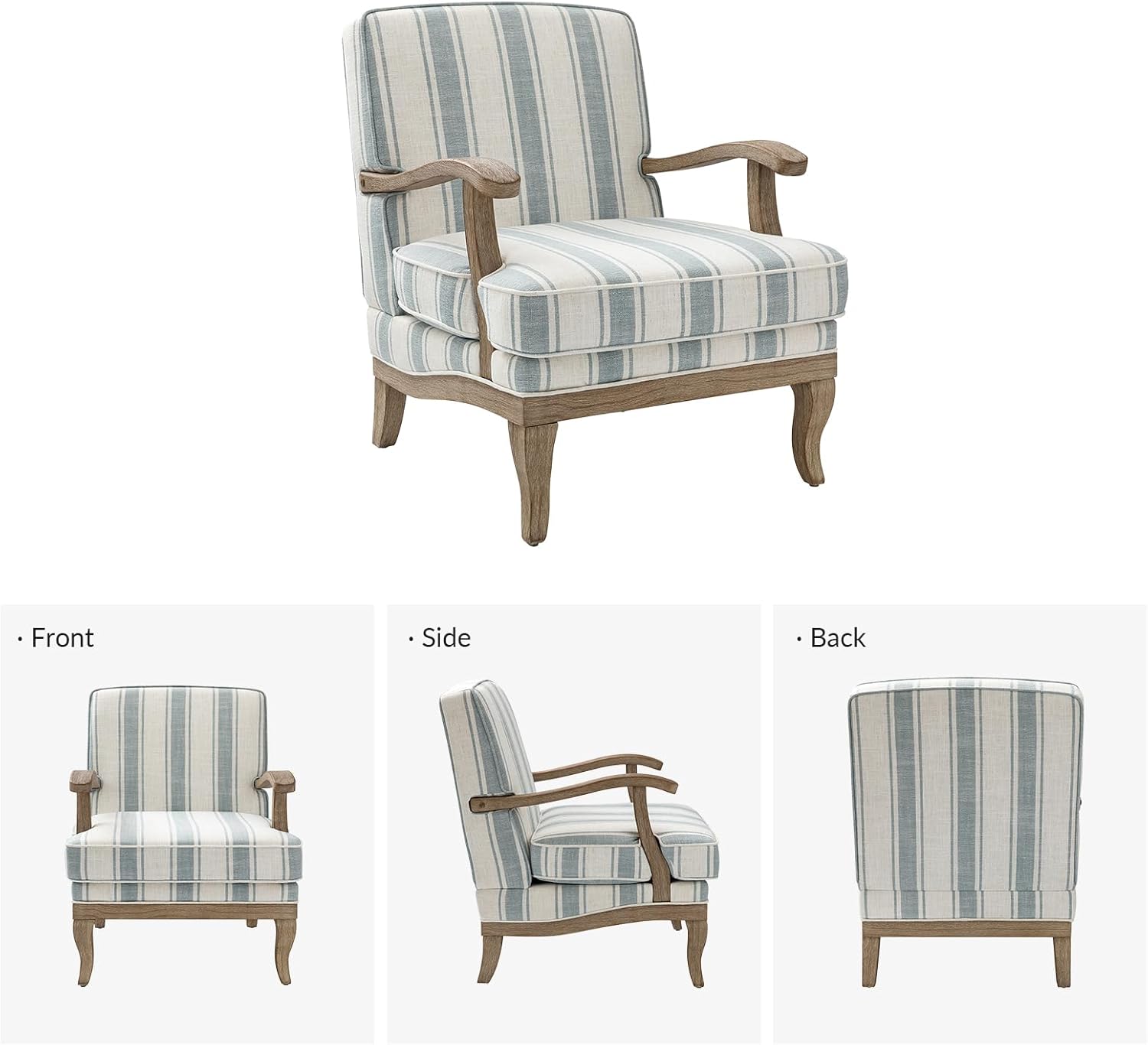 HULALA HOME Upholstered Accent Chair, Mid-Century Modern Striped Chair with Graceful Curves and Wooden Legs, Comfy Lounge Armchair Striped Accent Chairs for Living Room, Bedroom (Blue)