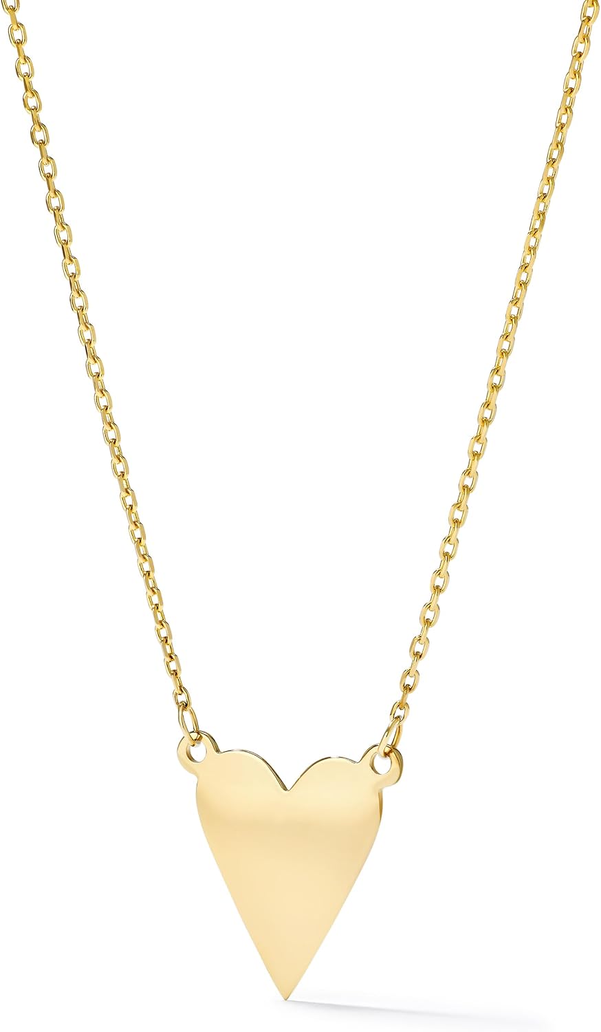 Amanda Rose Collection 10K & 14K Yellow Gold Heart Pendant Necklace for Women, Adjustable 15–17 Inch Cable Chain