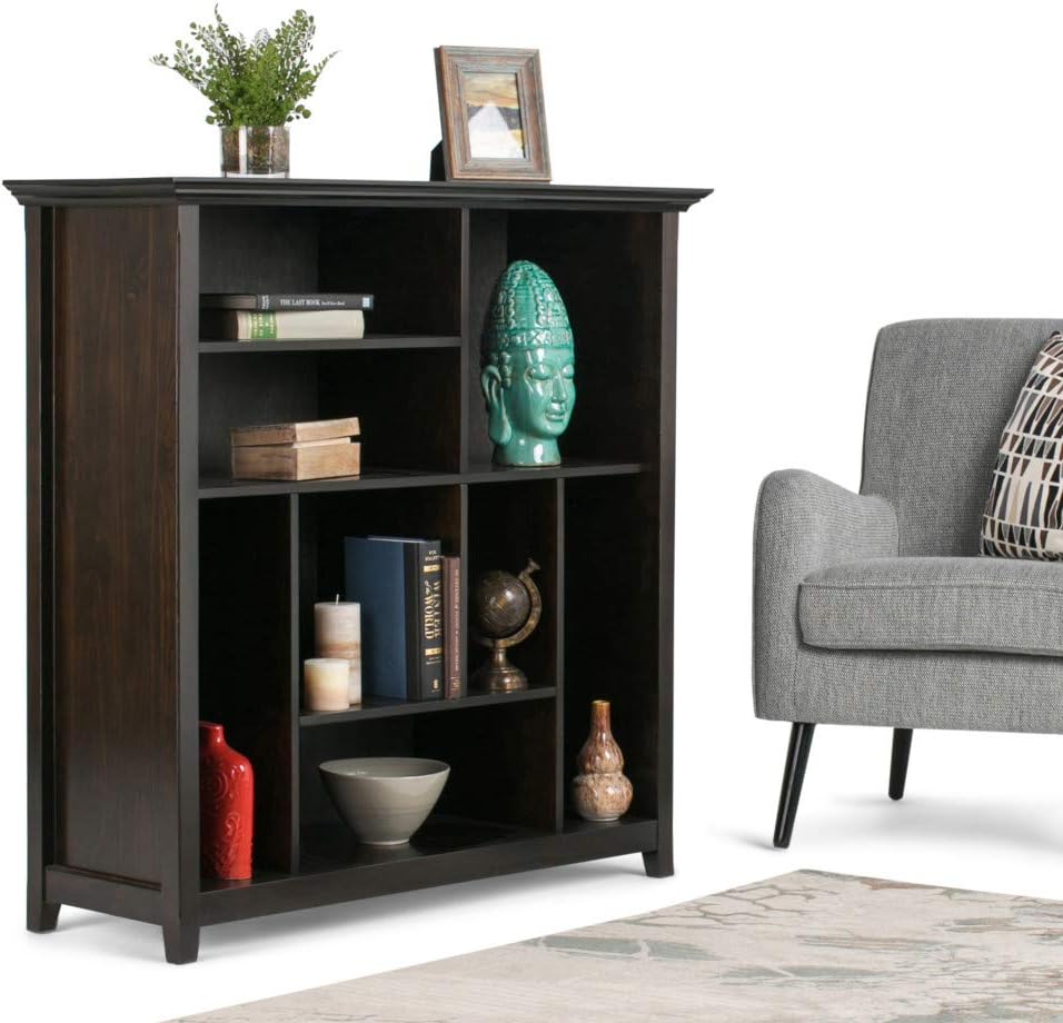 SIMPLIHOME Amherst Bookcase - 44 inch Tall Multi-Cube Solid Wood Cube Organizer in Hickory Brown, Transitional Bookcase Storage for Living Room, Study or Office with Fixed Shelves and Tapered Legs
