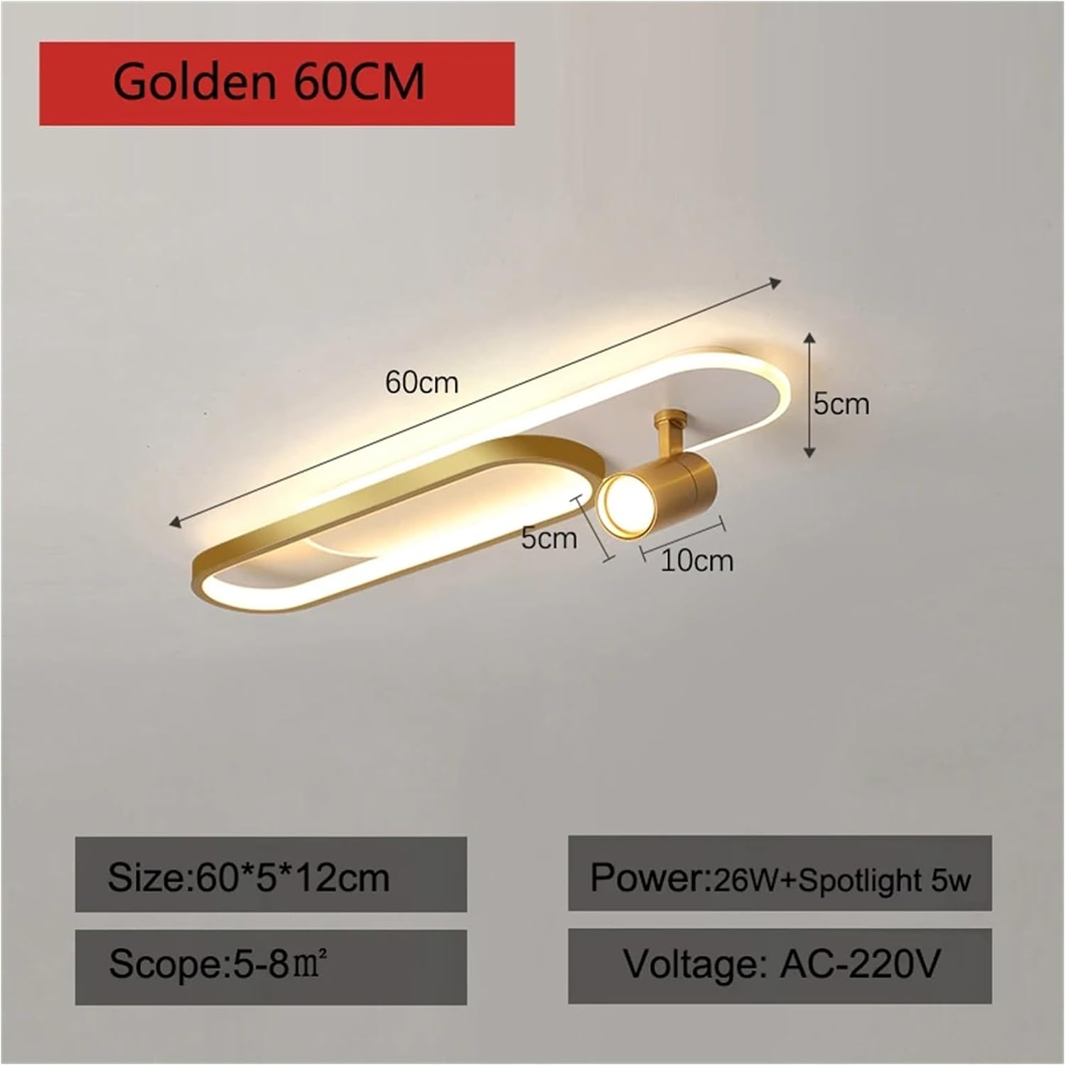 Luxurious Chandelier, Modern Acrylic LED Ceiling Pendant with Spotlight Compatible with Living Room Kitchen Corridor Remote Control Light Indoor Lighting (Color : Gold, Size : 60cm)