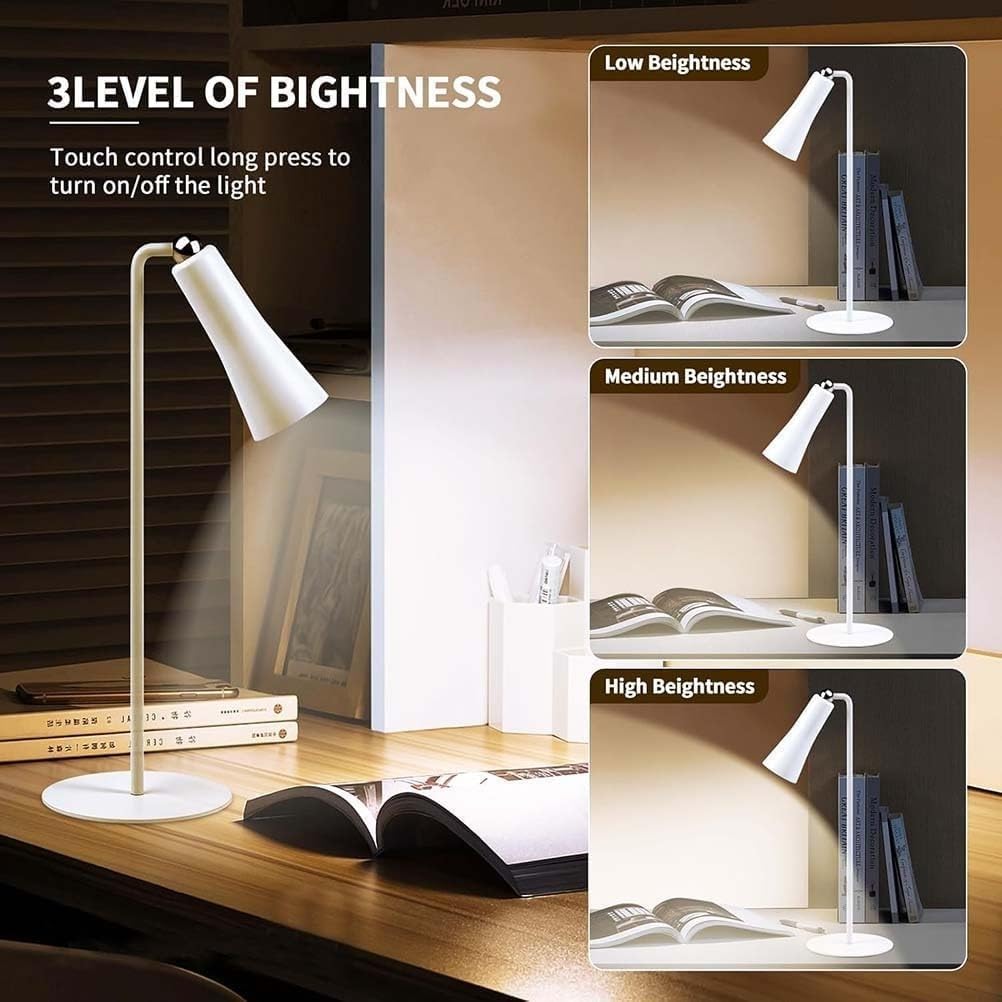 Rechargeable Led 3w Indoor Table Lamp Trumpetshaped Spotlight Magnetic Adjustable No Power Cord Bedroom Study(White)