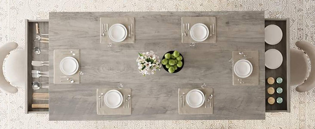 IDEALHOUSE Wood Dining Table for 6-8 with 2 Large Drawers, 70.87' Long Farmhouse Rectangular Kitchen Dining Table & Thick Table Top, Sturdy Frame, for Big Family, Dinette, Rustic Gray
