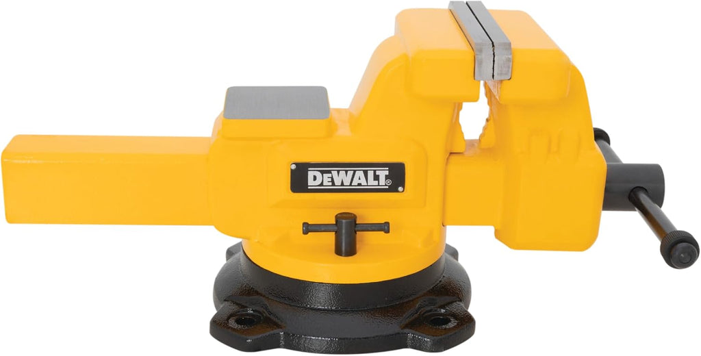 DEWALT 6-inch Jaw Width Heavy Duty Bench Vise, 6-inch Jaw Opening, 3.75-inch Throat, 360-Degree Locking Swivel Base with Anvil, Built-In Pipe Jaws