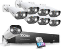 ZOSI 8CH 4K Spotlight PoE Security Camera System, 8 Ports 16CH 8MP NVR with 2TB HDD, 8 x 5MP Outdoor PoE IP Cameras, Person Vehicle Detection, 2-Way Audio, Night Vision, for Home 24-7 Recording