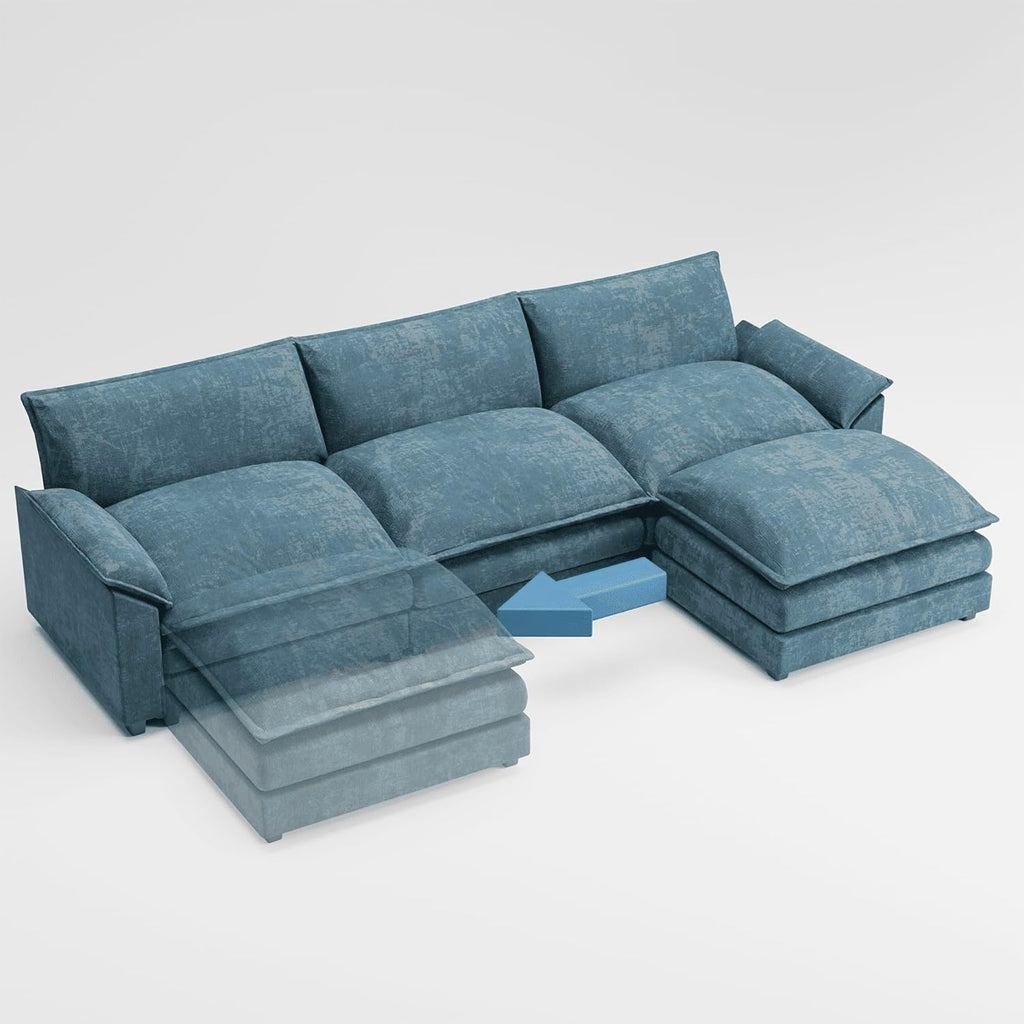 Shahoo Sectional Modular Sofa L Shaped Chenille Fabric Couch with High Supportive & Soft Sponges and Removable Ottoman, Sleeper Comfy Upholstered Furniture for Living Room, Blue