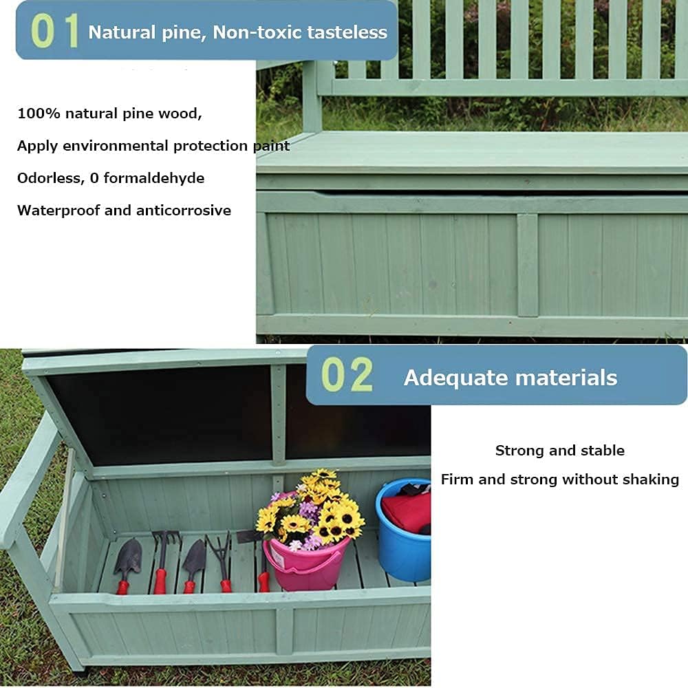 Terrace Park Benches Outdoor Storage Bench, Weatherproof Solid Wood Bench, Double Courtyard Bench with Backrest and Armrests, for Storing Gardening Tools/Outdoor Supplies